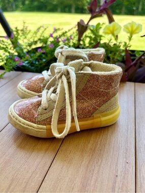 Zara Sparkle High-Top Sneakers in Pink and Gold Glitter